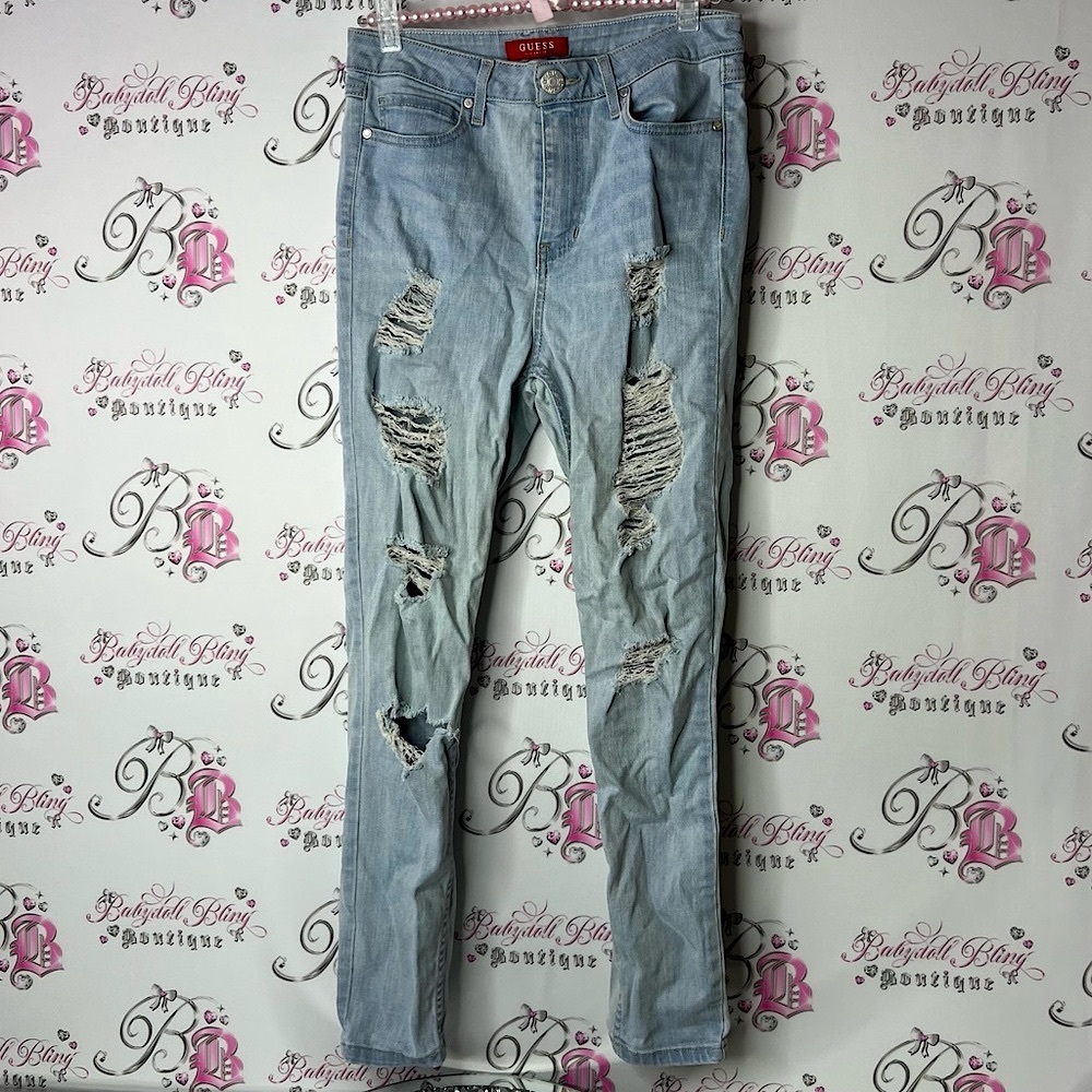 Guess jeans ripped light wash Light Blue Distressed Women Jeans